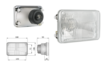 Reflektor Typ H4, Lochabstand 143x72 (Abblendlicht, Fernlicht, Positionslicht)