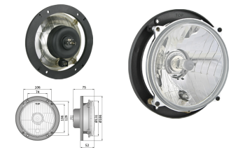 Hauptscheinwerfer Ø139 Typ H4/R2, Öffnungsabstand 106x106 (Abblendlicht, Fernlicht, Positionslicht)