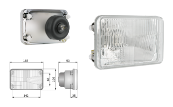 Reflektor Typ H4, Lochabstand 142x65 (Abblendlicht, Fernlicht, Positionslicht)