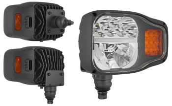 LED Hauptscheinwerfer mit boden-rückwärtiger Halter und eingebautem AMP SuperSeal Stecker - links