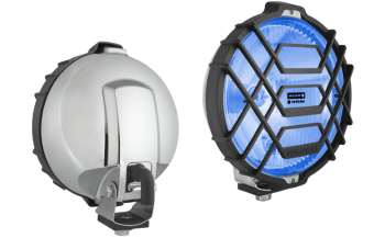 Halogen Fernscheinwerfer mit Positionslicht im Chromgehäuse - hellblau